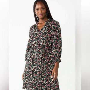 Draper James Black Floral Midi Dress with Red and Cream Blooms Sz XXL